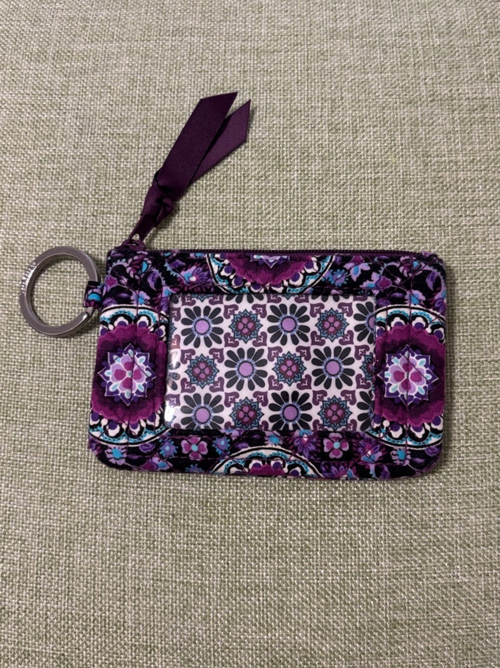 Vera Bradley Lilac Medallion Quilted Cardholder Keychain